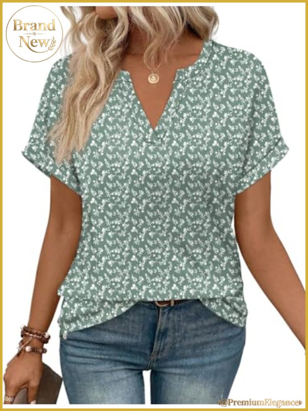 WIHOLL Women's Short Sleeve V-Neck Blouse Tunic Top - Floral Casual Summer Shirt